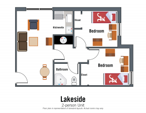 Lakeside 2-person suite. Bedroom details in specifications section on Lakeside page.