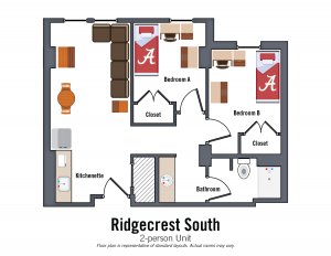 Ridgecrest South 2-person suite. Bedroom details in specifications section on Ridgecrest South page.