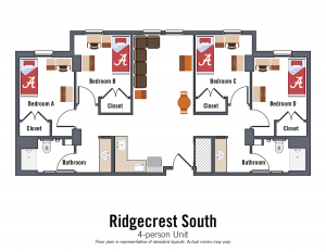 Ridgecrest South 4-person suite. Bedroom details in specifications section on Ridgecrest South page.