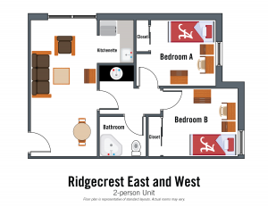 Ridgecrest East and West 2-person suite. Bedroom details in specifications section on Ridgecrest East and West page.