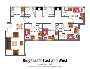 Ridgecrest East and West 4-person suite. Bedroom details in specifications section on Ridgecrest East and West page.