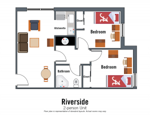 Riverside 2-person suite. Bedroom details in specifications section on Riverside page.