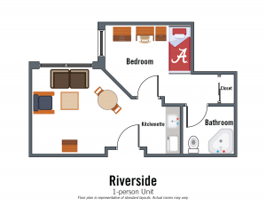 Riverside 1-person suite. Bedroom details in specifications section on Riverside page.