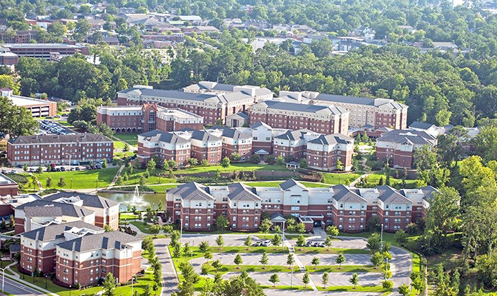 aerial view of residence halls